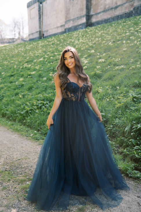 Amara Prom Dress Wholesale |Tulle Sheer Corset Gown – Selene Couture